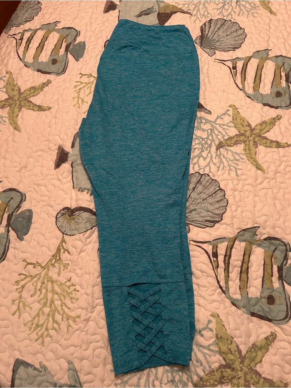 Cato Teal Womens Active Leggings with Lattice Hem